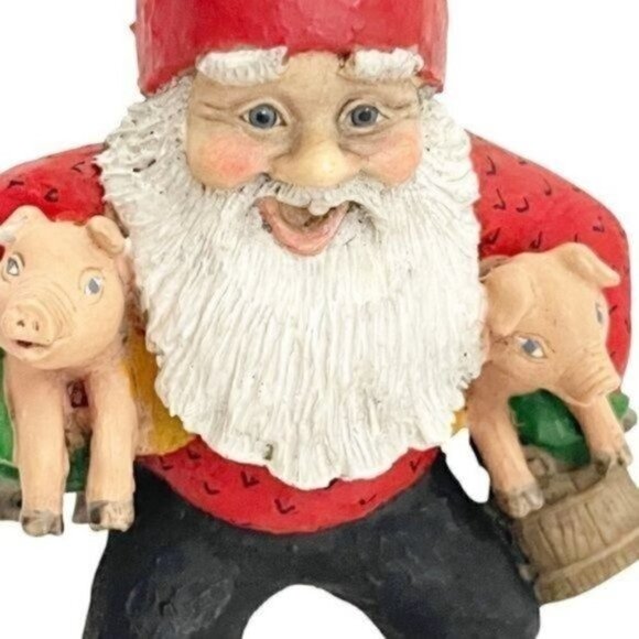 Candy Design Norway Santa like Gnome figurine holding 2 pigs approximately 6” - Picture 3 of 13